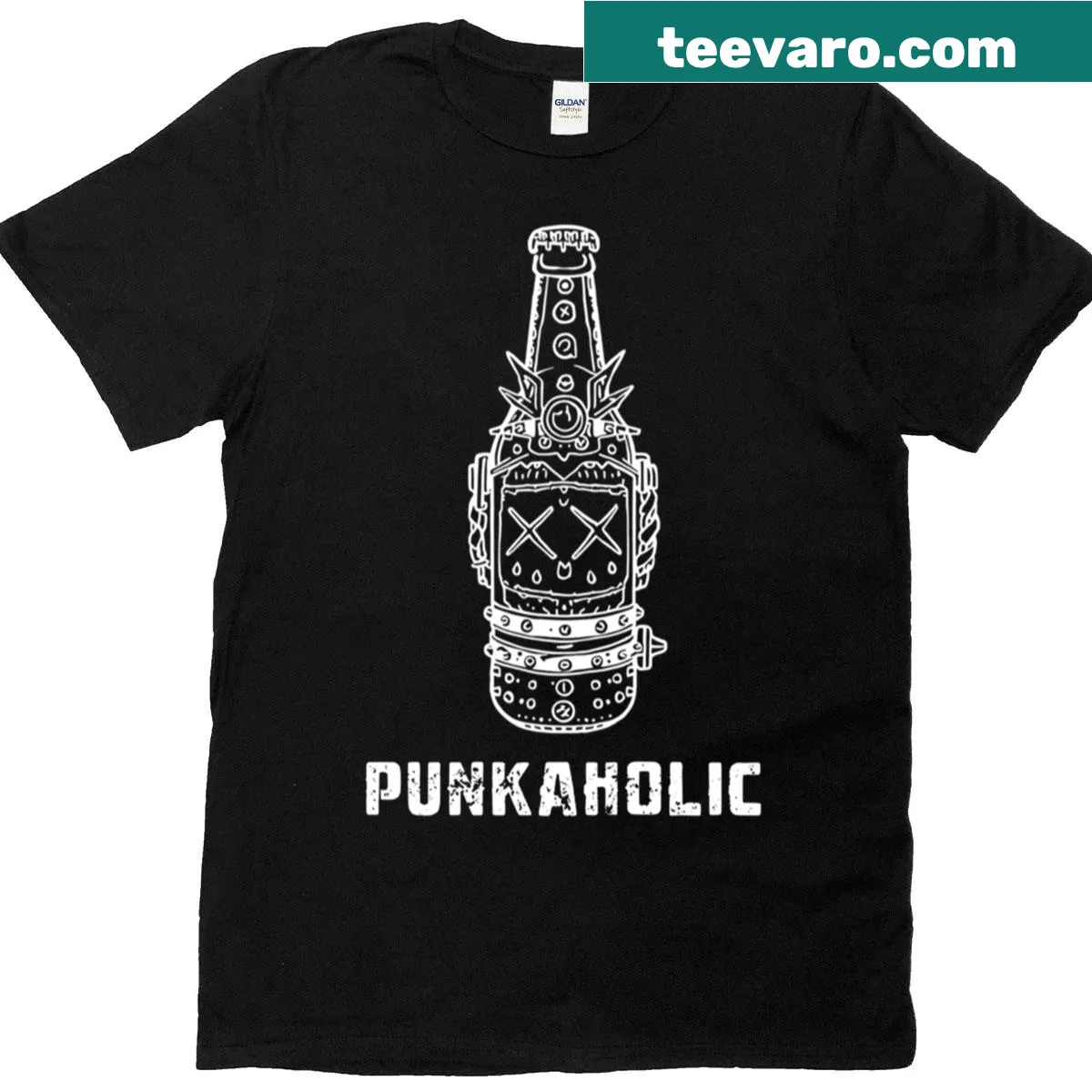 Boxy t-shirt with edgy bottle-themed graphic — on a men's t-shirt