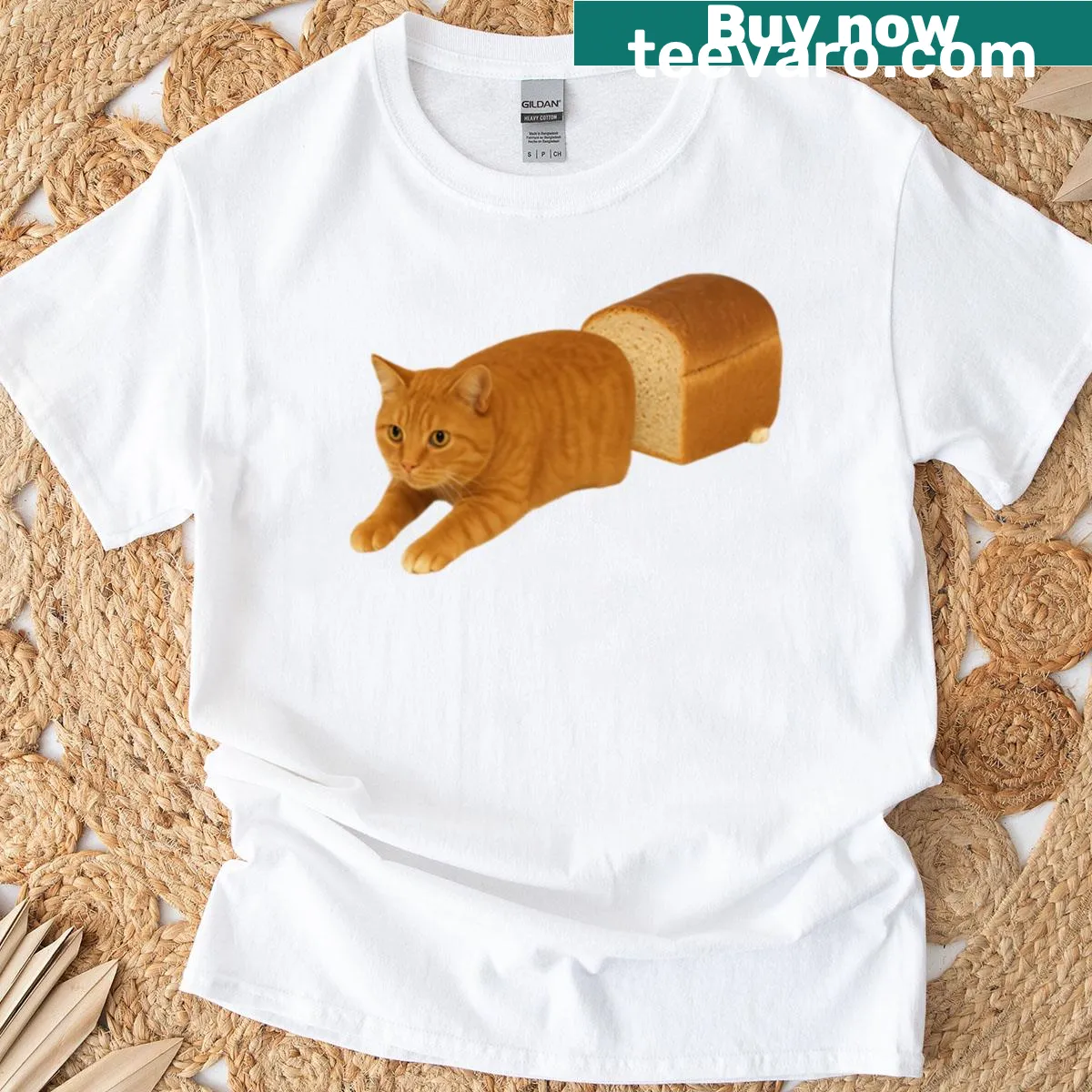 Whimsical illustration of a cat combined with a loaf of bread. — on a men's t-shirt