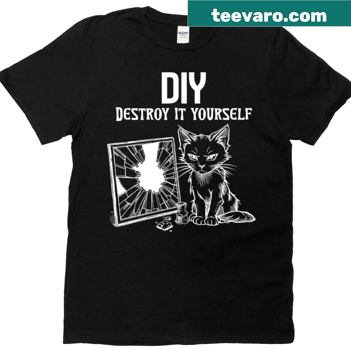 Playful DIY cat design on an oversized T-shirt — on a men's t-shirt