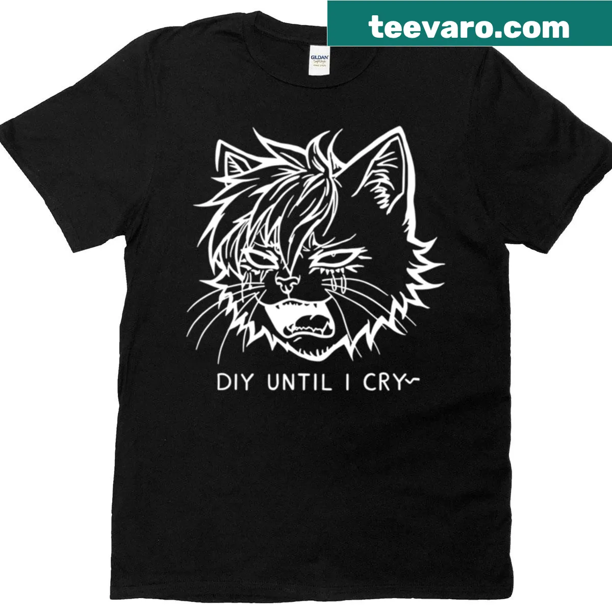 Text-based Cat Diy Until I Cry shirt with a humorous craft theme — on a men's t-shirt