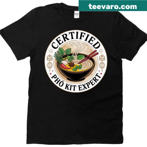 Funny Vietnamese noodle-themed t-shirt with expert graphic and bold text