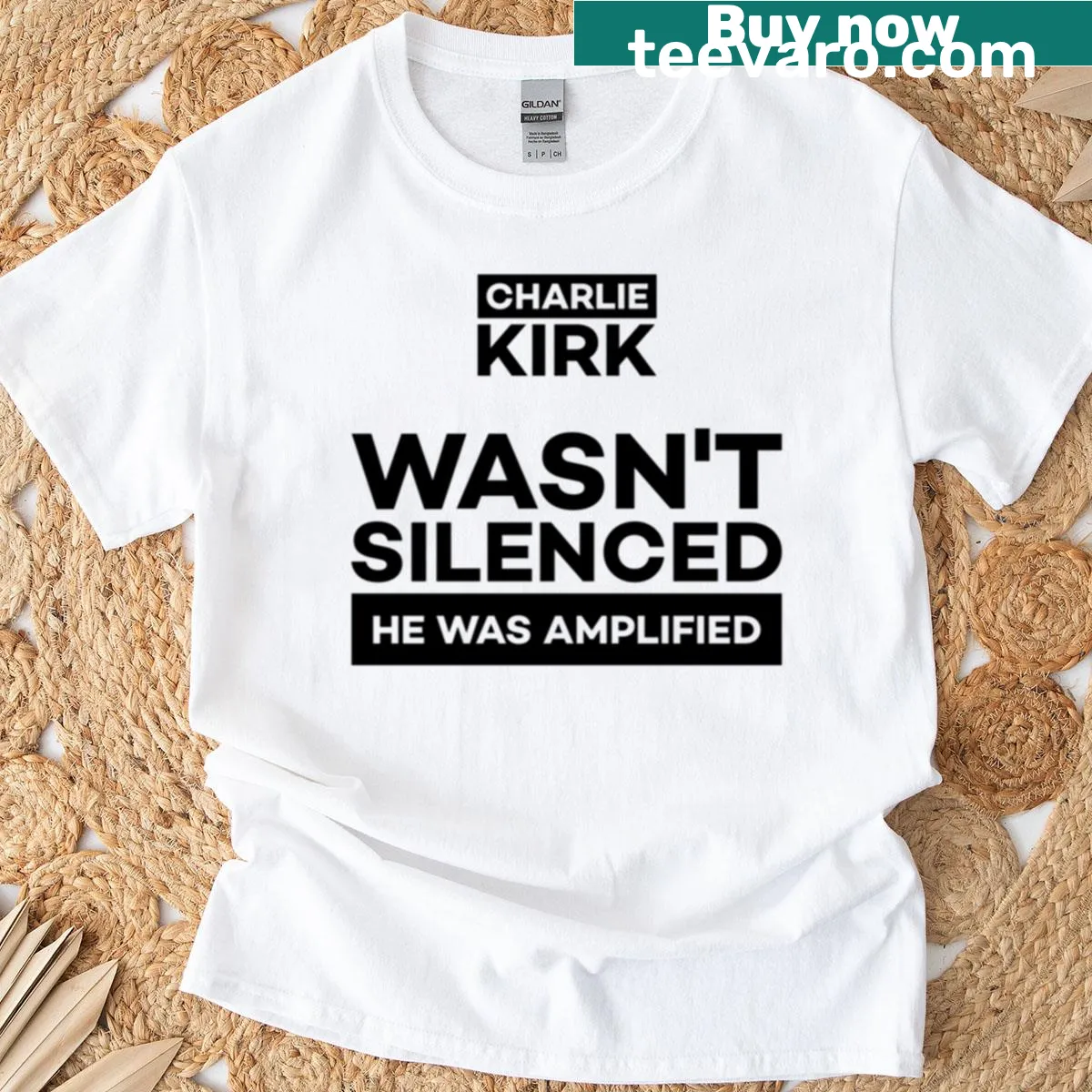 T-shirt stating 'Charlie Kirk Was Amplified Not Silenced' — on a men's t-shirt