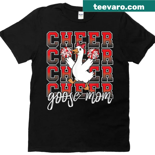 Funny Cheer Mom T-shirt with goose and bow design