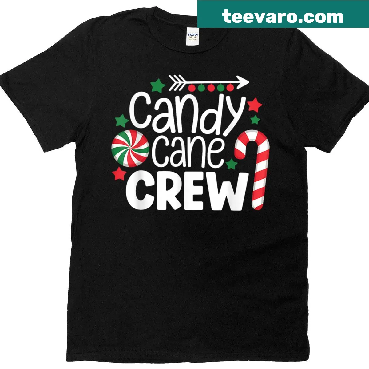 Christmas-themed t-shirt with a candy cane graphic designed for kids — on a men's t-shirt