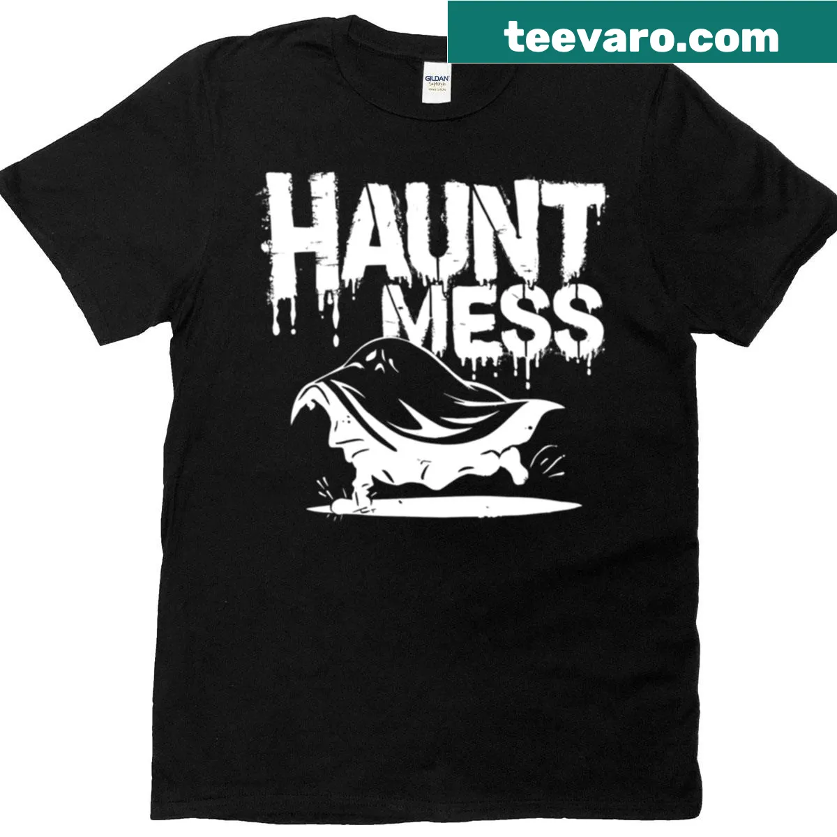 Playful oversized T-shirt featuring a clumsy ghost in a cartoon design — on a men's t-shirt