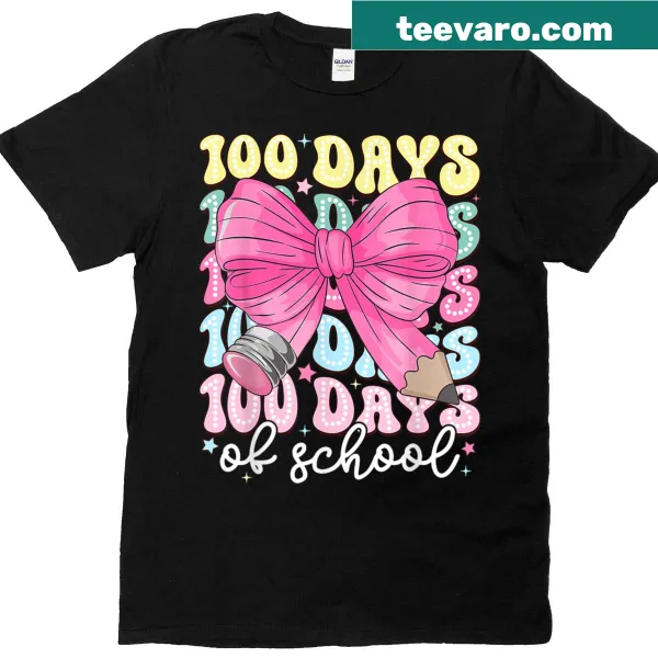 100th Day of School T-shirt with pencil and bow design