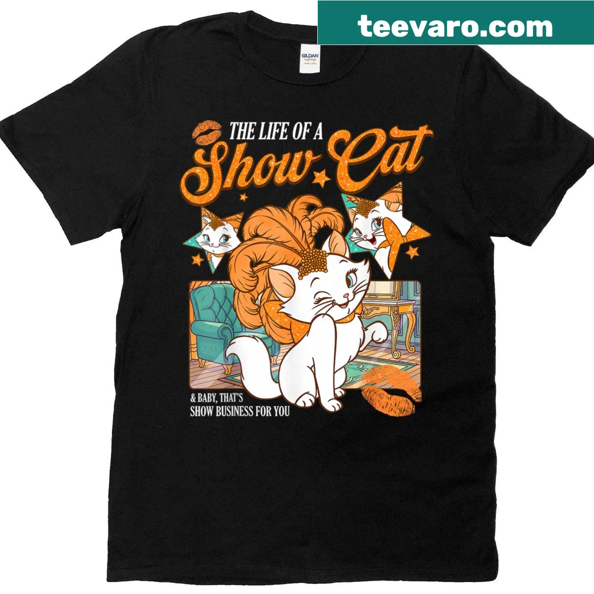 T-shirt featuring an illustration of a cat at a country music concert — on a men's t-shirt