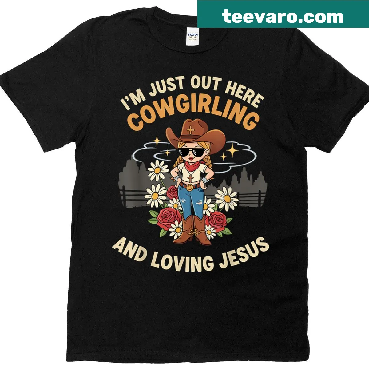 Cute Christian t-shirt featuring a cowgirl design — on a men's t-shirt