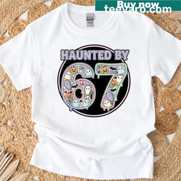 Kawaii T-shirt with a cute Halloween design featuring 'Haunted By 67 Six Seven'