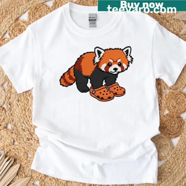 Oversized t-shirt featuring a cute red panda wearing Crocs