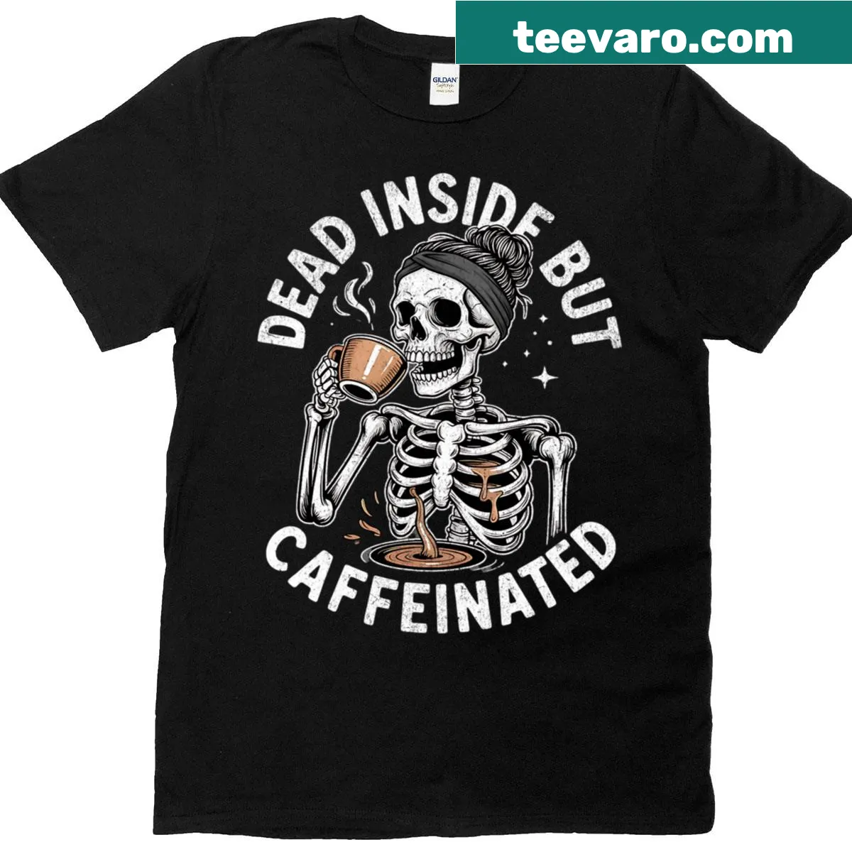 Funny skeleton mom T-shirt featuring coffee theme — on a men's t-shirt