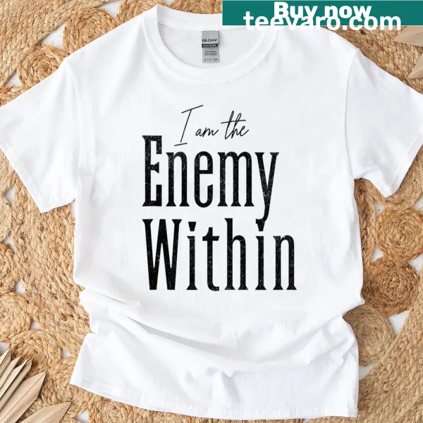 Text graphic reading 'Democrat Kamala Harris Enemy Within Anti Trump Left Wing' on T-shirt