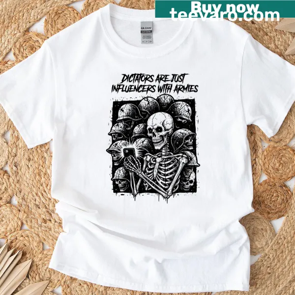 Oversized T-shirt featuring a provocative graphic on dictators and influencers