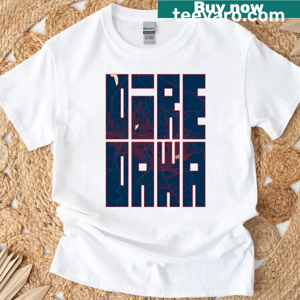Illustrative map of Dire Dawa, Oromia, Ethiopia on T-shirt