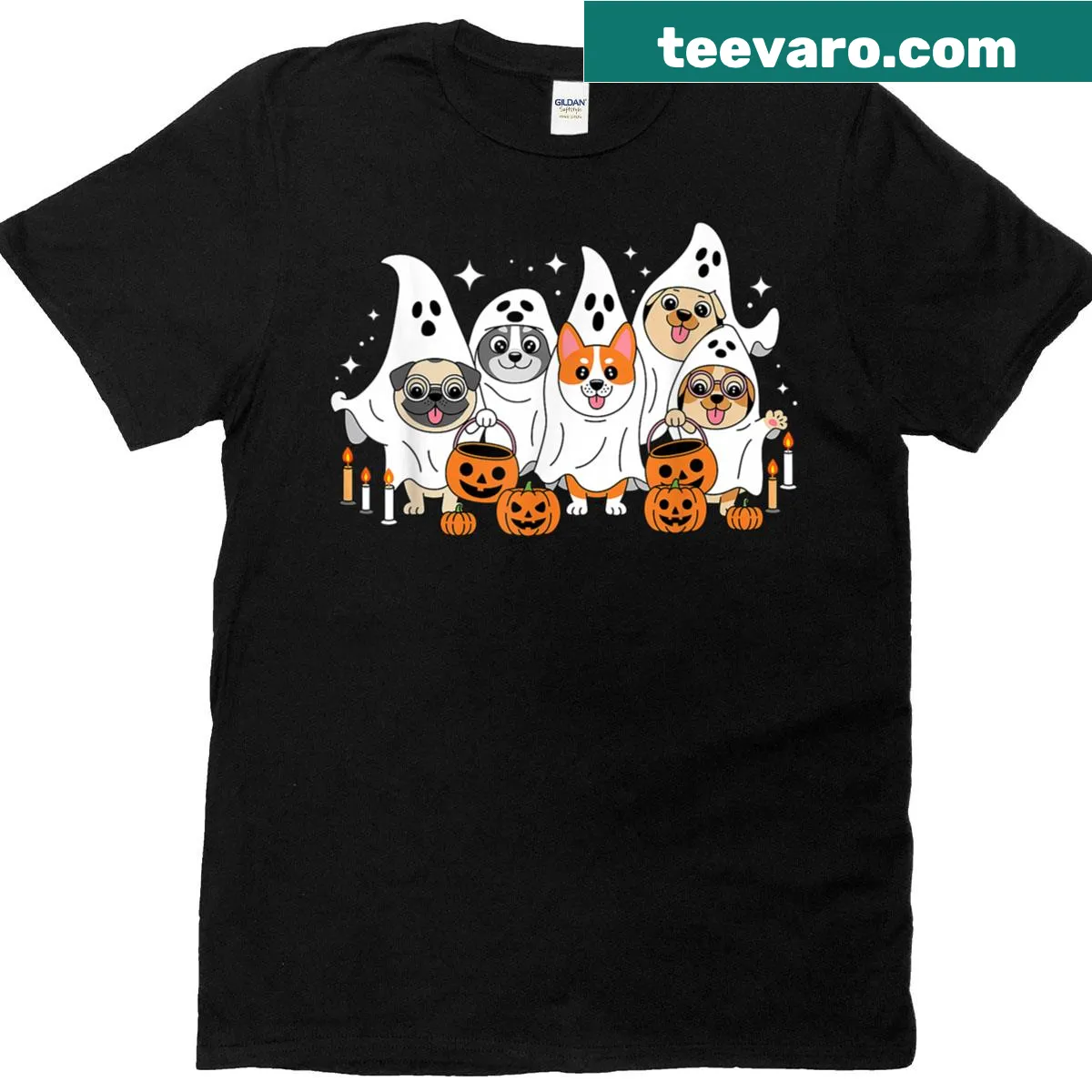 Cartoon ghost dog illustration on a Halloween T-shirt — on a men's t-shirt