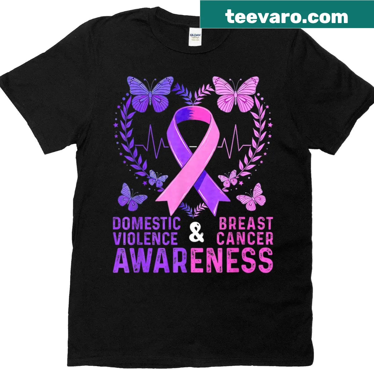 Awareness t-shirt for domestic violence and breast cancer causes. — on a men's t-shirt