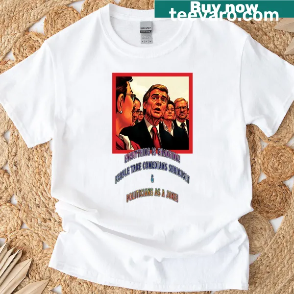 Humorous T-shirt featuring jokesters and political commentary