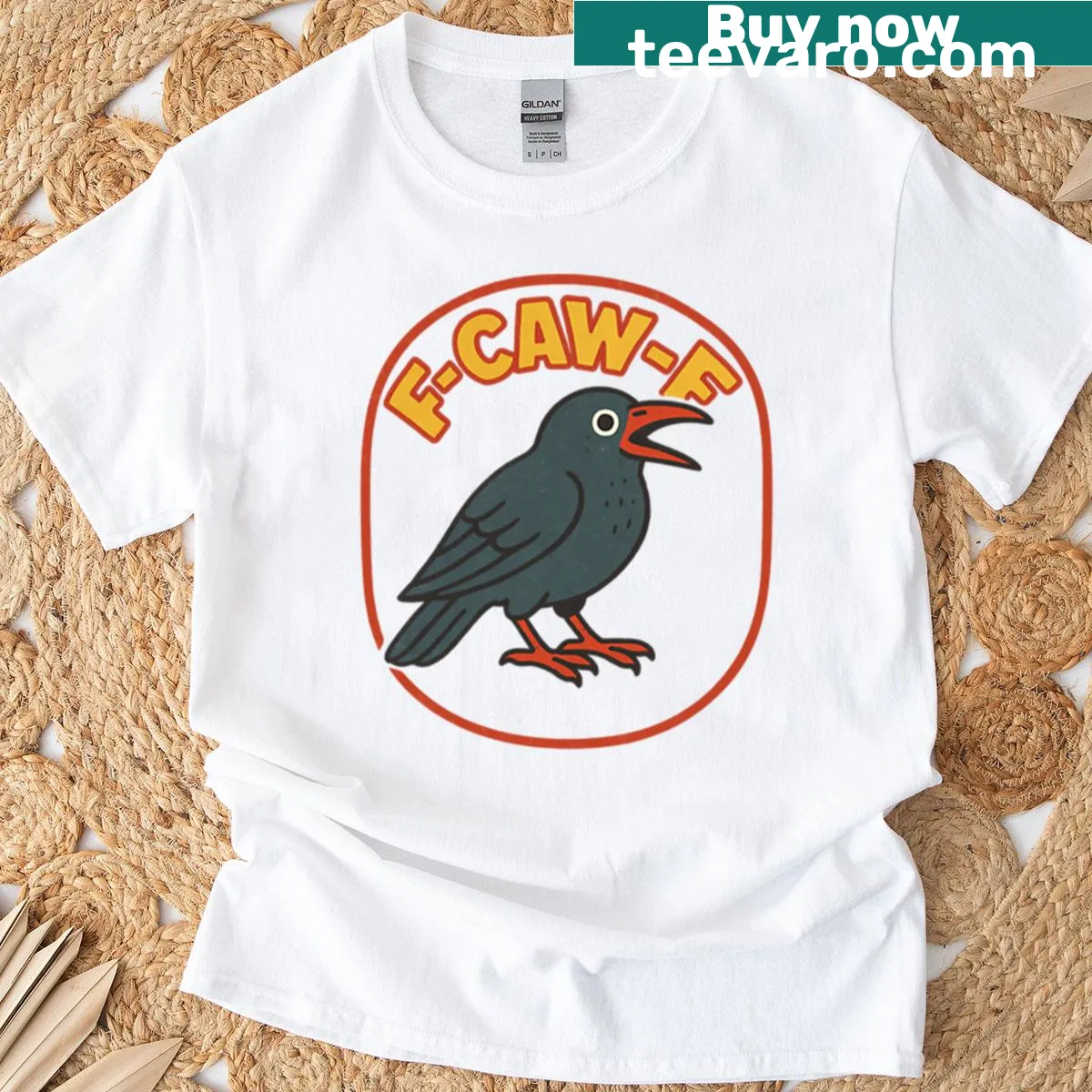 Oversized t-shirt with the humorous acronym F Caw F — on a men's t-shirt