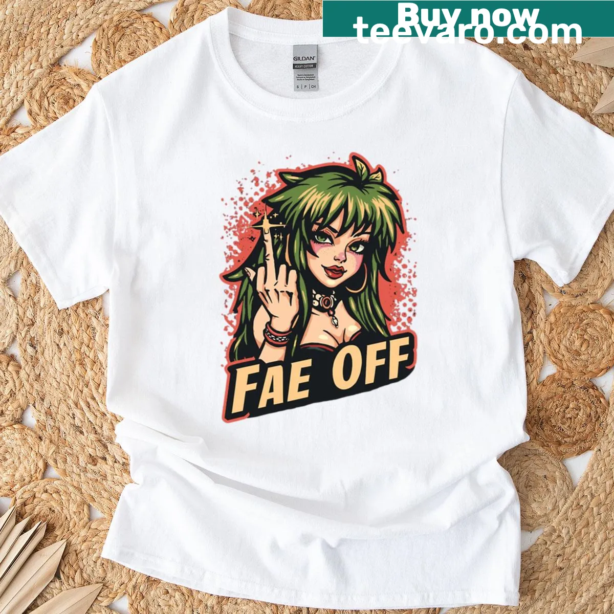 Active t-shirt with 'Fae Fae Off' text and illustration — on a men's t-shirt