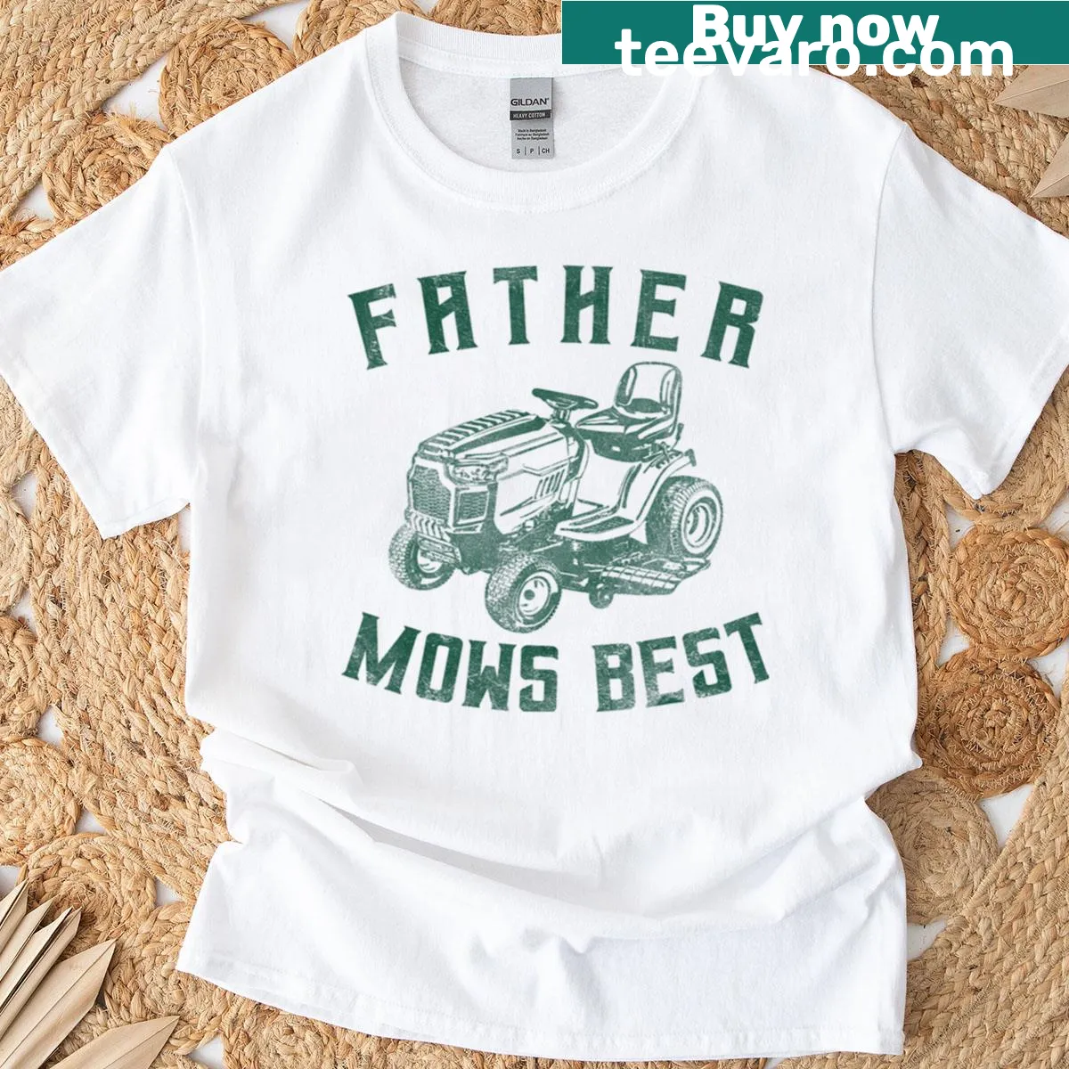 T-shirt with the phrase Father Mows Best in a charming typography style — on a men's t-shirt