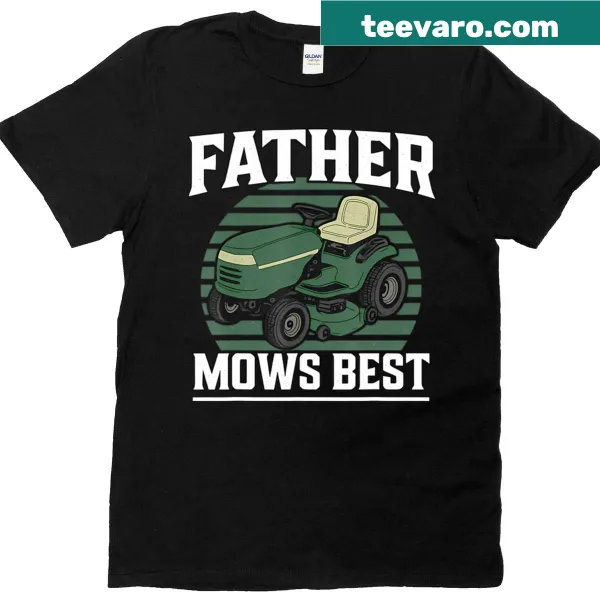 Funny gardener-themed t-shirt featuring a lawn mower illustration for dads
