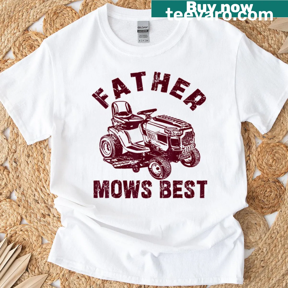 Retro vintage t-shirt with Father Mows Best text — on a men's t-shirt