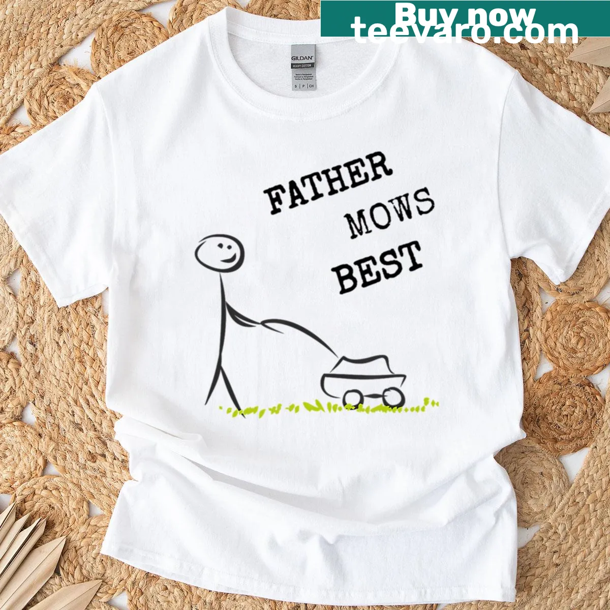 Vintage-style shirt with a humorous lawn mowing graphic — on a men's t-shirt