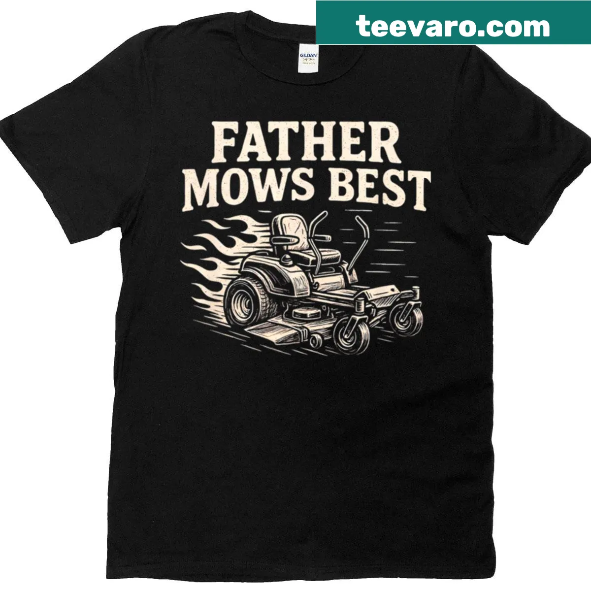 Funny dad t-shirt featuring the phrase Father Mows Best — on a men's t-shirt