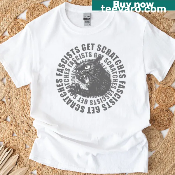 Illustrated t-shirt with ferocious cats and the phrase 'Cats Got Claws'