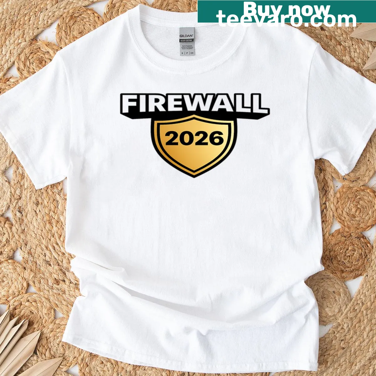 Bold typography design on oversized Firewall 2026 tee — on a men's t-shirt