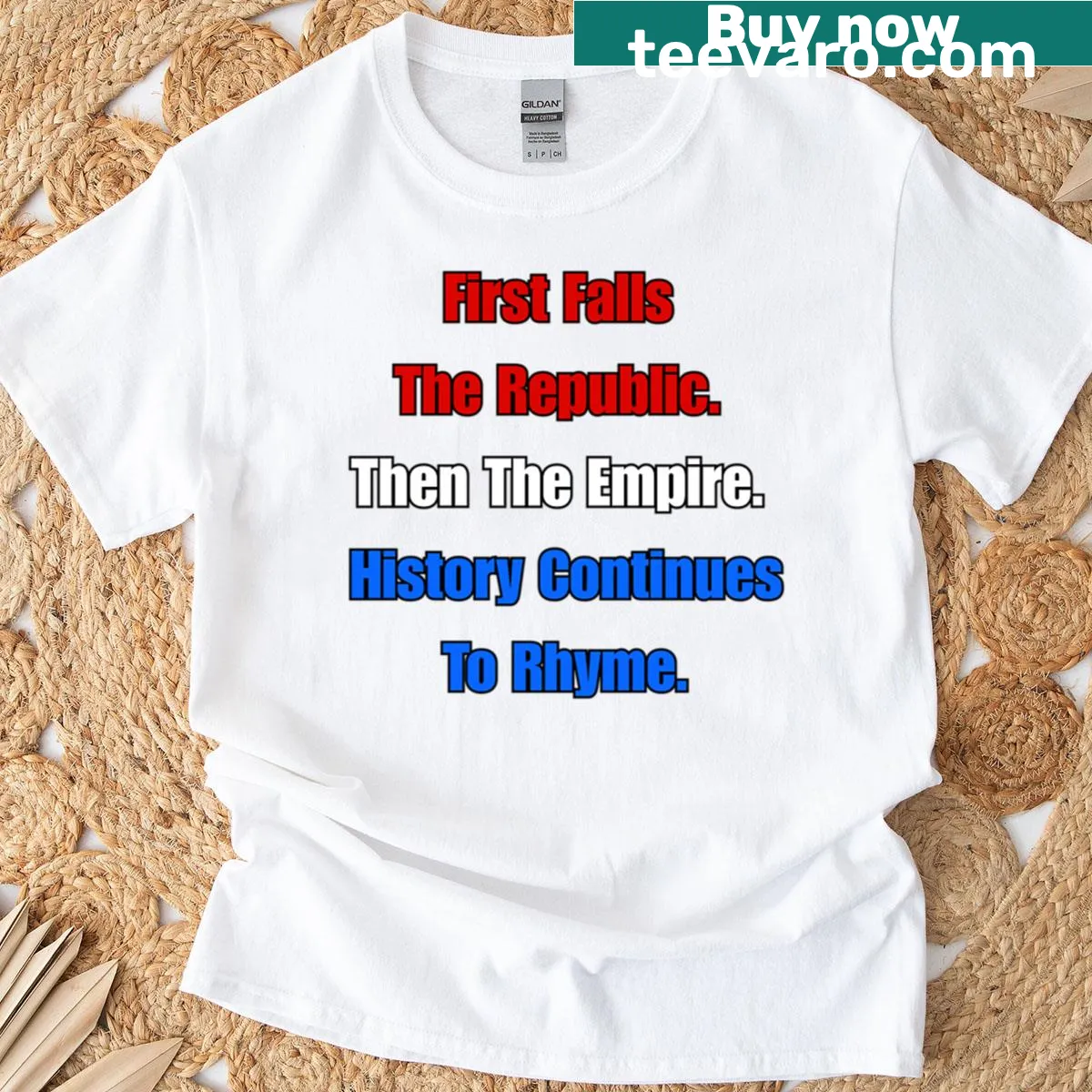 Thought-provoking t-shirt with the phrase about history and empires — on a men's t-shirt