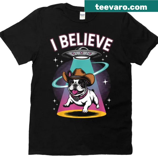 Whimsical oversized T-shirt with French Bulldog and UFO design