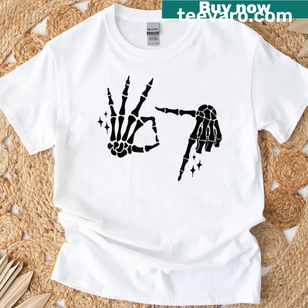 Skeleton hand graphic t-shirt featuring the number '67'