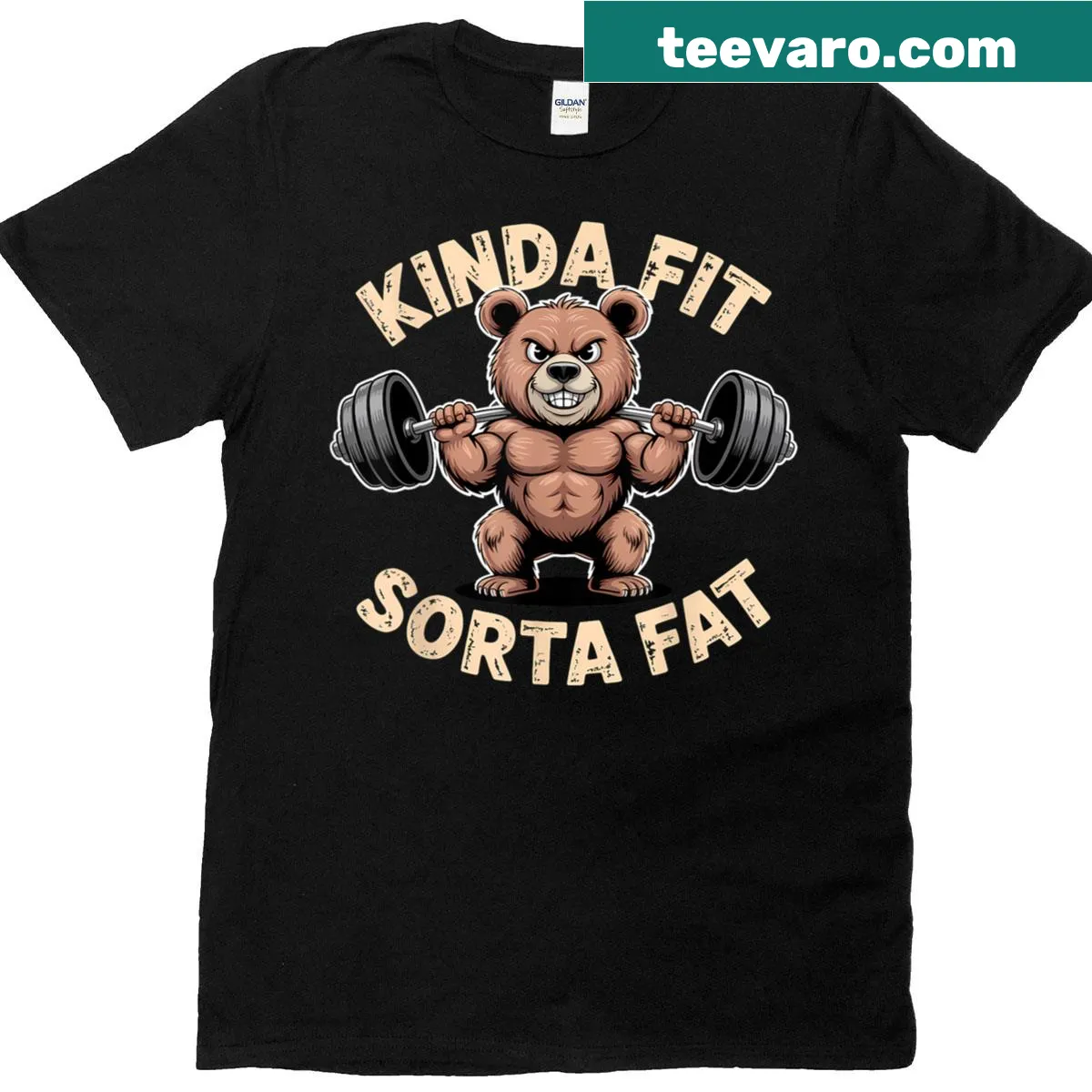 T-shirt featuring a bear with the phrase Kinda Fit Sorta Fat — on a men's t-shirt