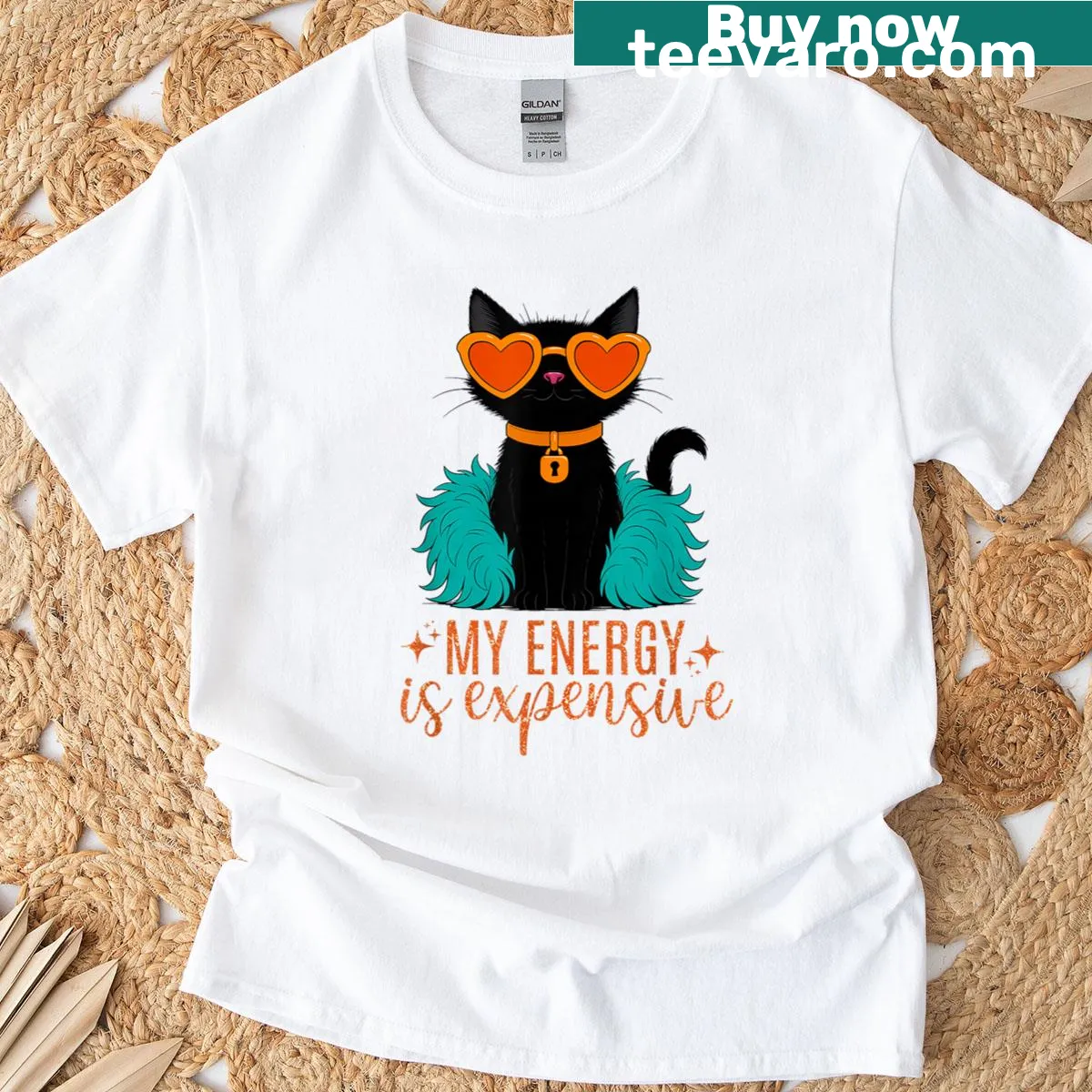 Motivational quote T-shirt featuring a humorous cat design — on a men's t-shirt