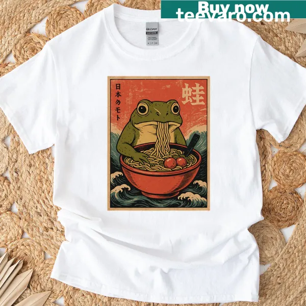 Kawaii frog graphic tee featuring a frog and ramen