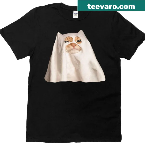 Whimsical T-shirt with a judging ghost cat graphic