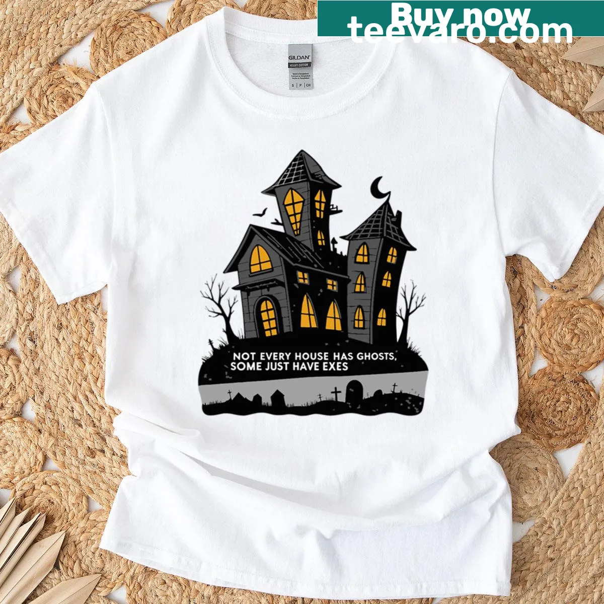 T-shirt with humorous text about ghosts and exes for Halloween — on a men's t-shirt