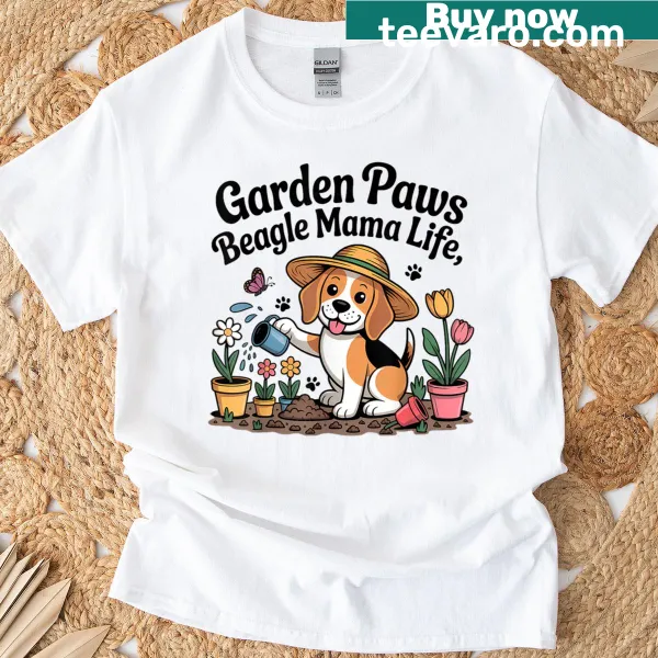 Gardening-themed T-shirt with a beagle and cute text
