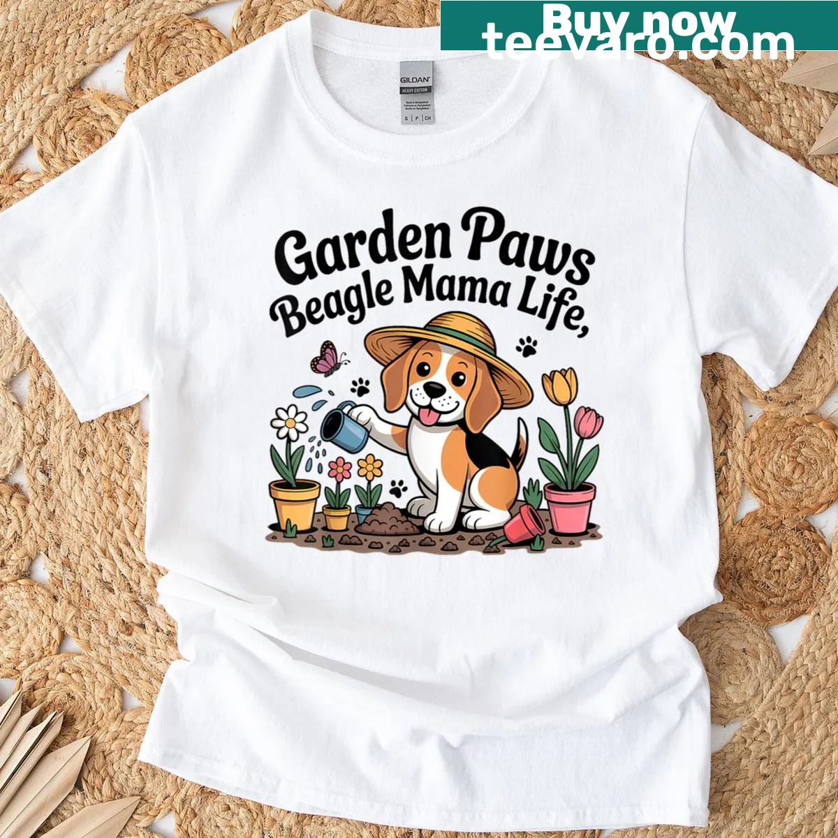 Gardening-themed T-shirt with a beagle and cute text — on a men's t-shirt