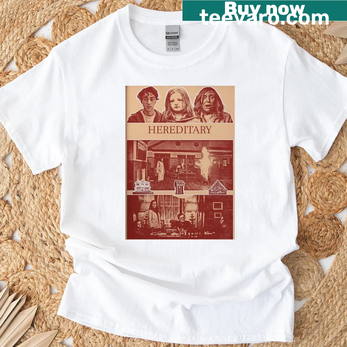 Vintage horror-themed t-shirt with playful movie graphics and text — on a men's t-shirt