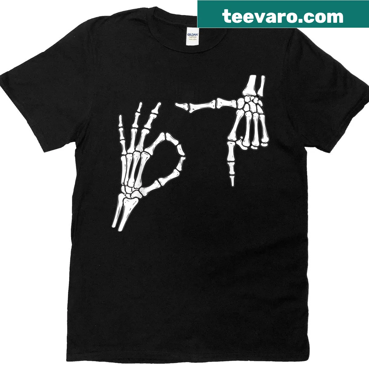 Halloween tee featuring a humorous skeleton hand and '67' meme — on a men's t-shirt