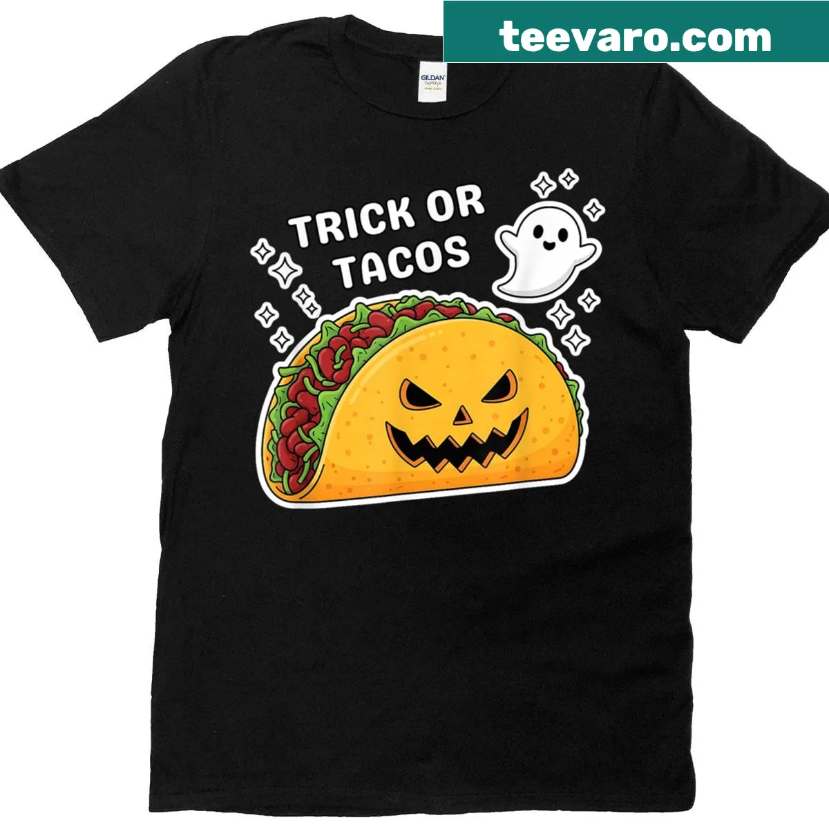 Funny taco jack-o-lantern Halloween t-shirt — on a men's t-shirt