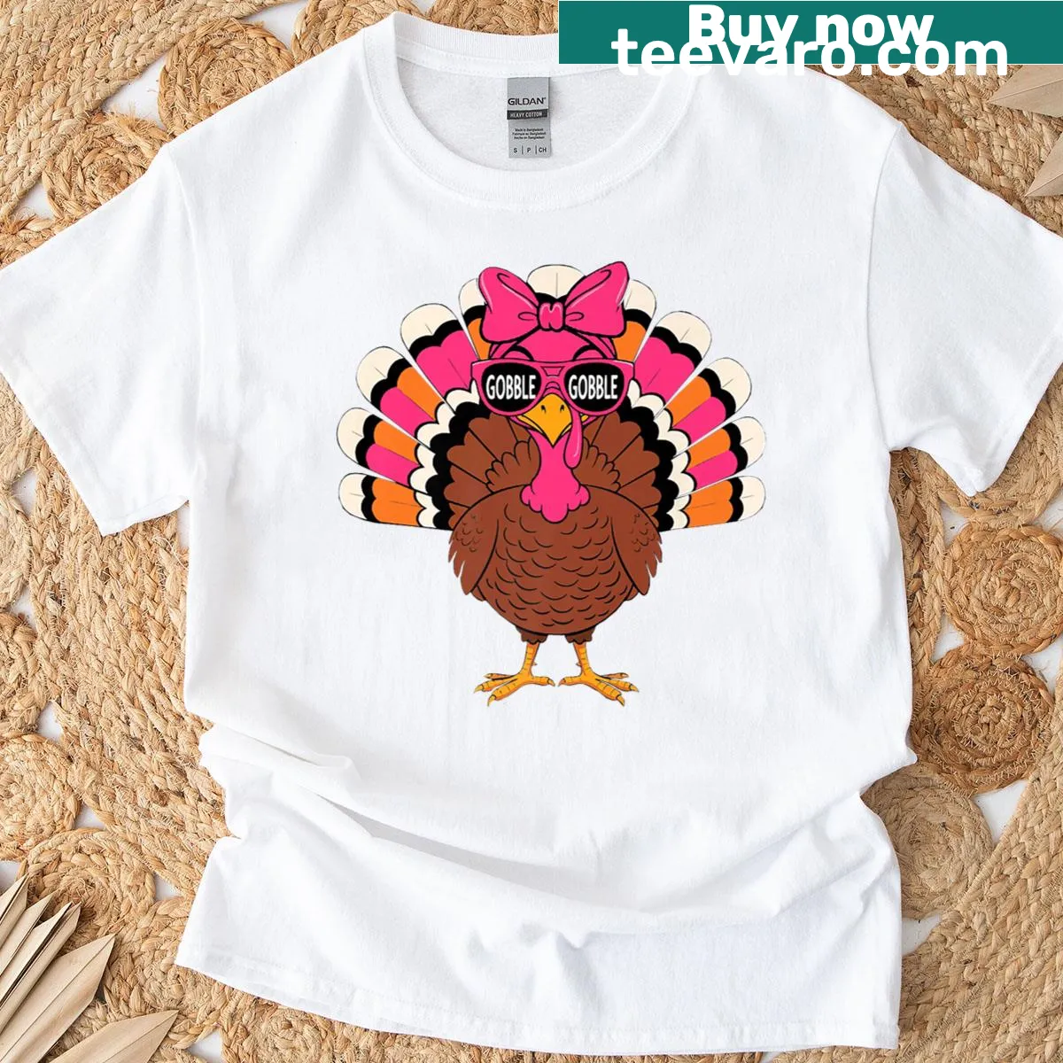 Turkey illustration with a pink ribbon for Breast Cancer Awareness. — on a men's t-shirt