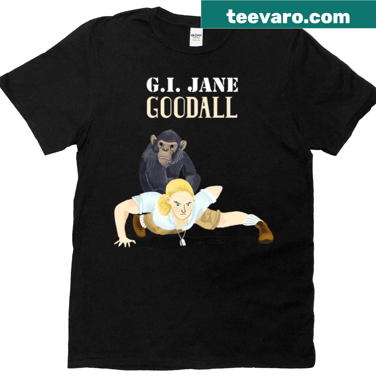 Tribute t-shirt featuring Jane Goodall with an inspiring message — on a men's t-shirt