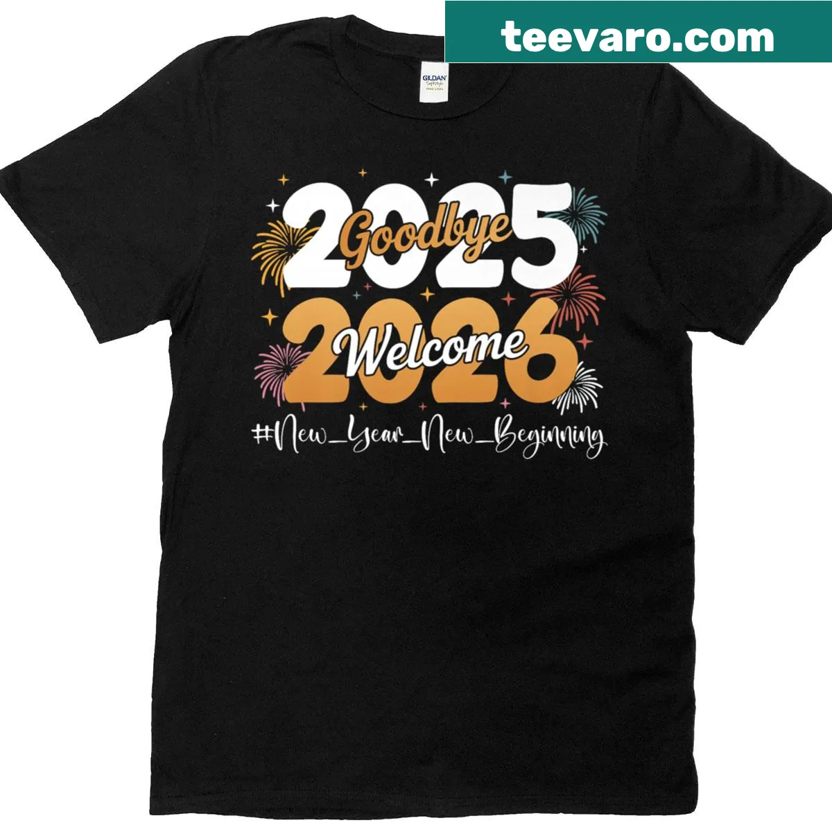 New Year celebration T-shirt with 2025 and 2026 text — on a men's t-shirt