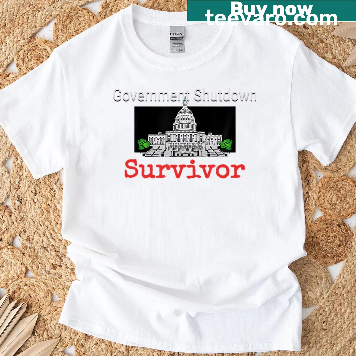 Funny t-shirt featuring Capitol Building with 'Government Shutdown Survivor' text — on a men's t-shirt