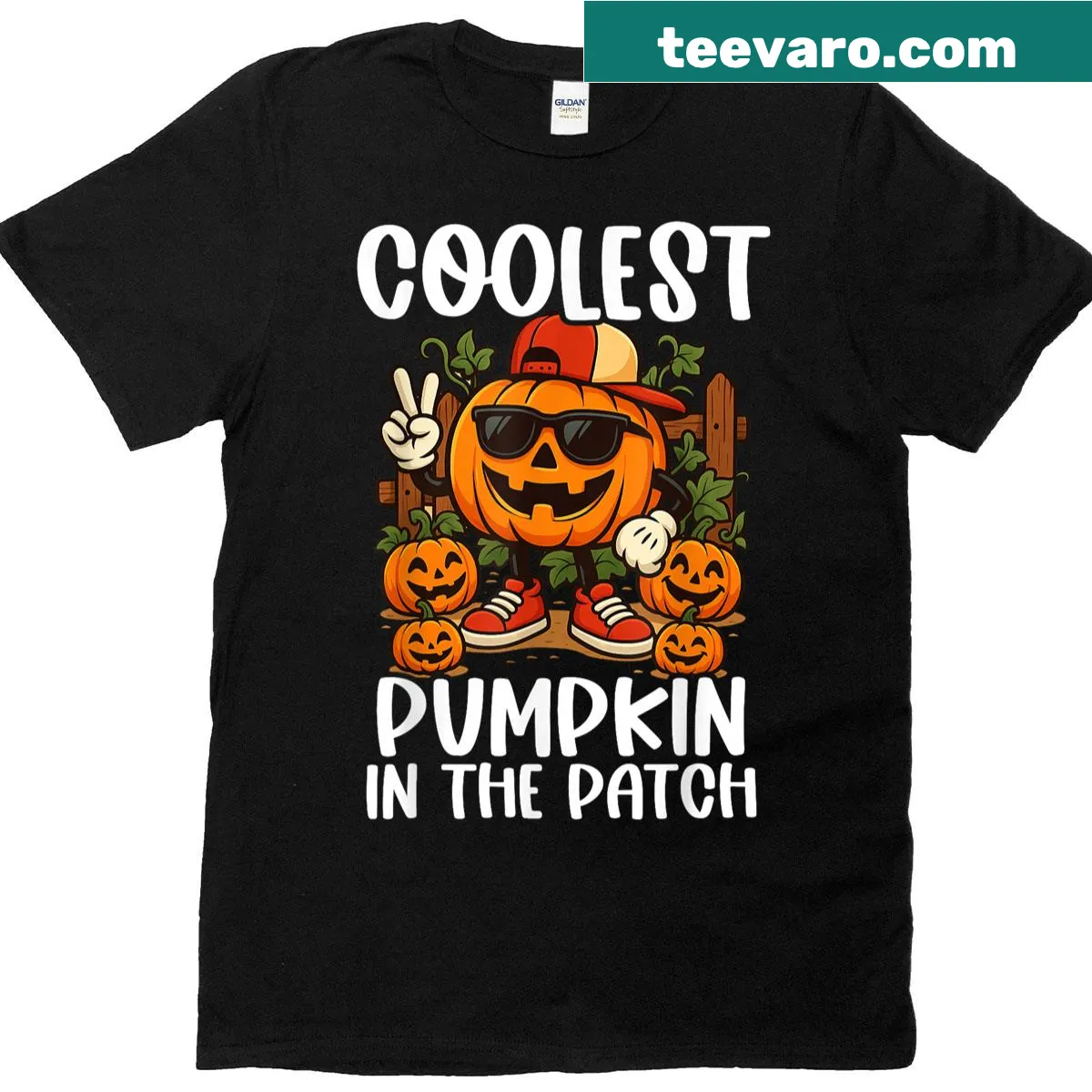 Cool pumpkin graphic t-shirt for kids, perfect for Halloween — on a men's t-shirt