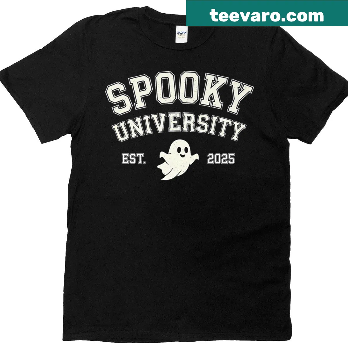 Halloween Spooky University 2025 funny ghost t-shirt — on a men's t-shirt