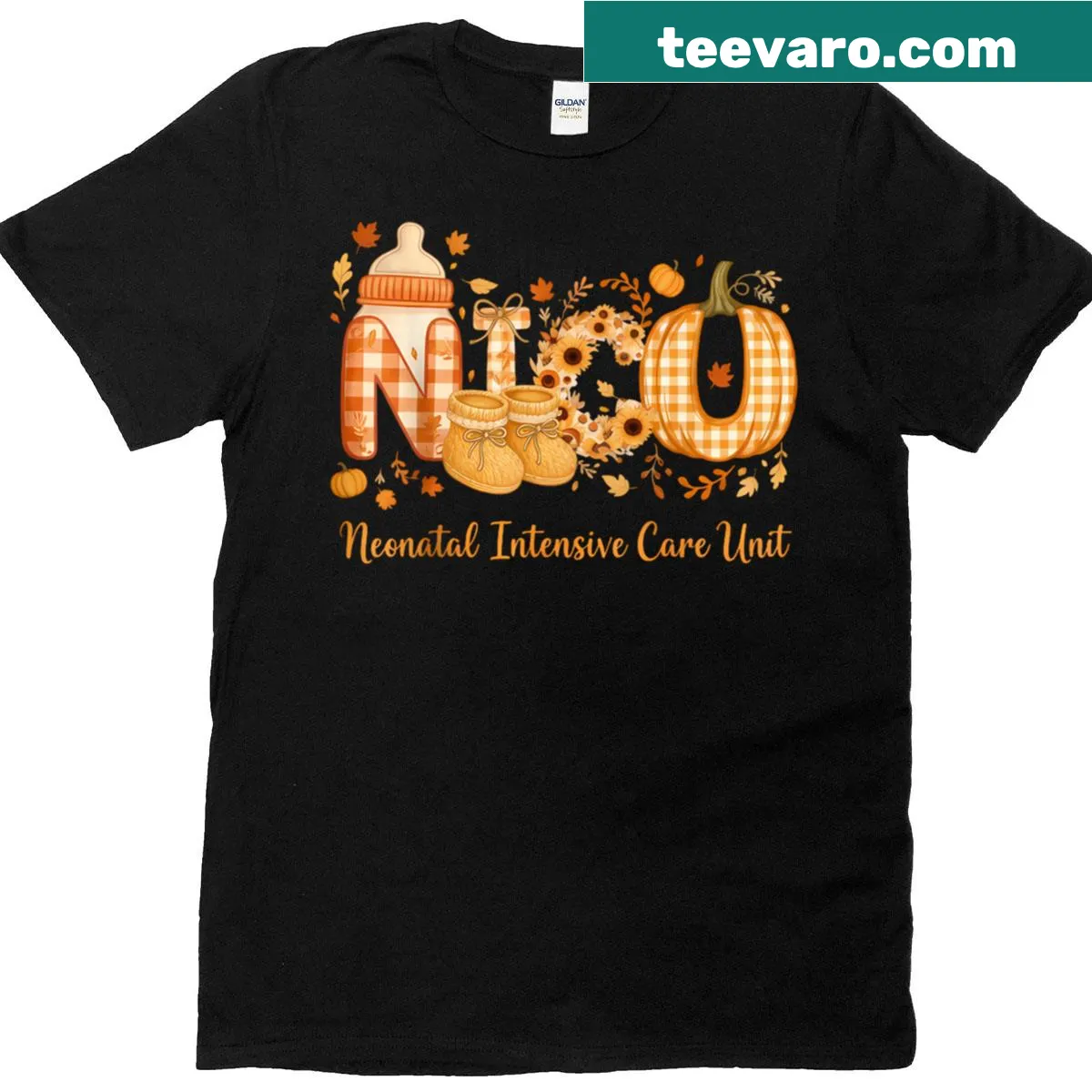 Cute fall-themed t-shirt featuring a pumpkin and a message for nurses — on a men's t-shirt